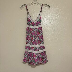 Abercrombie & Fitch Romantic Pink and Green Floral Lace Valentines Day Dress L
